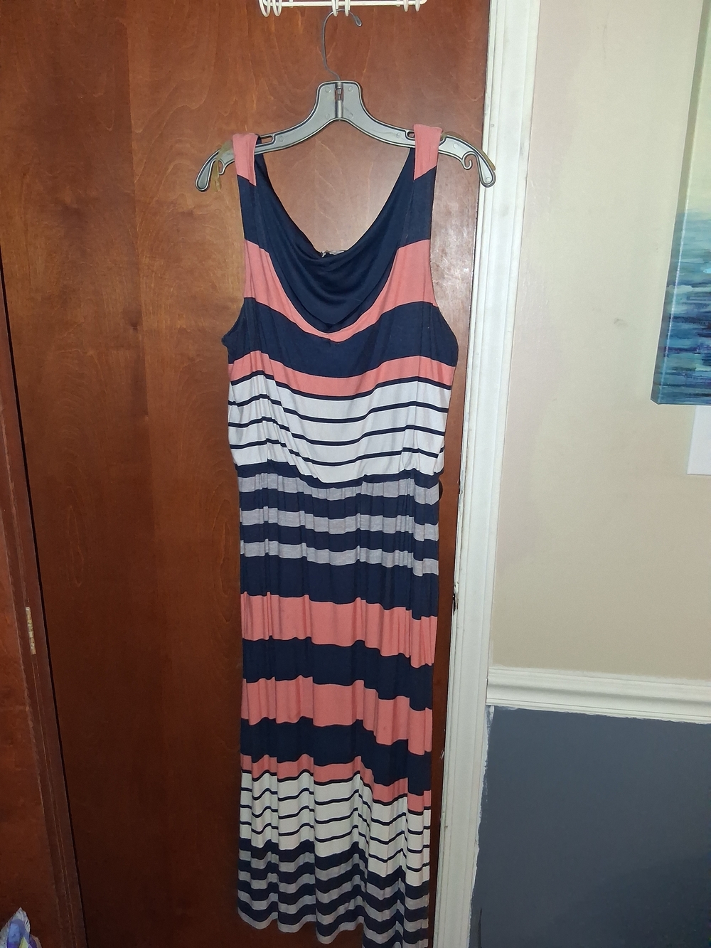 Olivia Matthews Navy Pink White Striped Maxi Dress